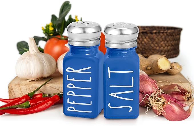 Blue Salt and Pepper Shakers Set by Brighter Barns - Cute Glass Shakers with Stainless Steel Lids - Modern Farmhouse Kitchen Decor and Accessories for Home, Restaurants, Hotel, Vacation Rental (Blue) - Image 8