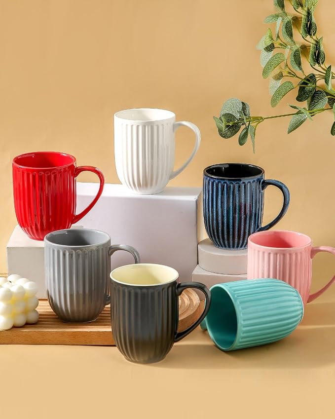 HASENSE 16oz Ceramic Coffee Mugs Set of 4, Black Ribbed Latte Cups with Large Ergonomic Handle, Modern Lightweight, Great for Coffee, Tea & Cocoa, Dishwasher & Microwave Safe - Image 8