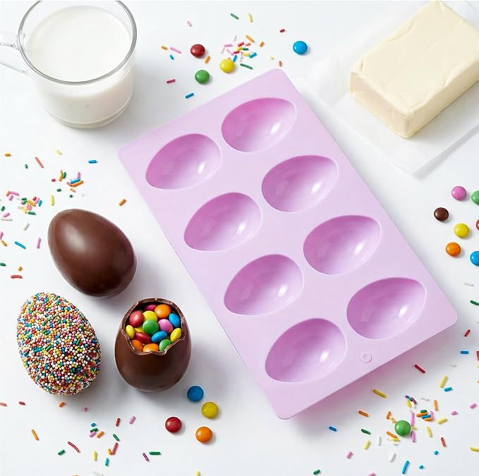 1 Pack Silicone Egg Molds 8 Cavity Easter Silicone Candy Mold 3D Egg-Shaped Silicone Baking Mold for Chocolate, Jello, Mini Cakes, DIY Desserts, Candy, Ice, Pudding, Baking (1, Purple) - Image 7