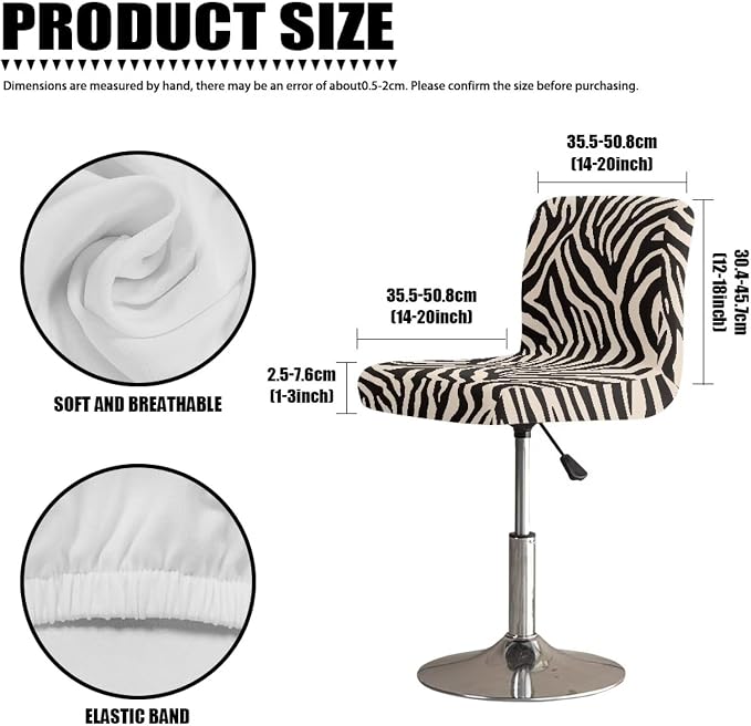 Zebra Stripes Print Bar Stool Chair Covers, 2 Pack Stretchable Non Slip Bar Stool Covers with Backs Decorative High Mid Low Swivel Barstool Covers Slipcovers - Image 7