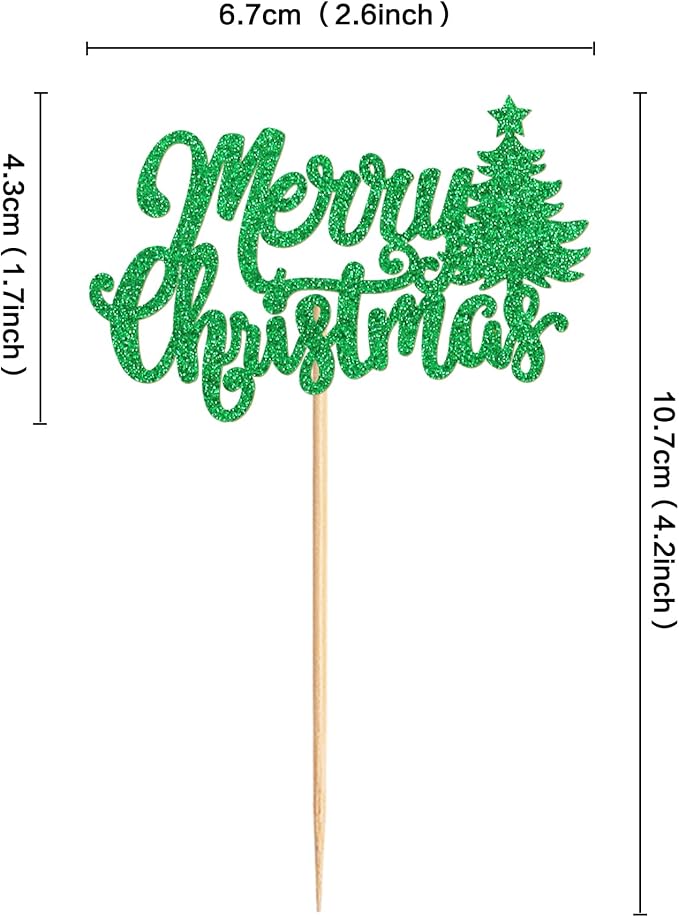 24 Pack Christmas Cupcake Toppers - Merry Christmas & Holiday Cupcake Picks - Boy Girl Baby Shower Birthday Party Cake Decorations - Green - Image 6