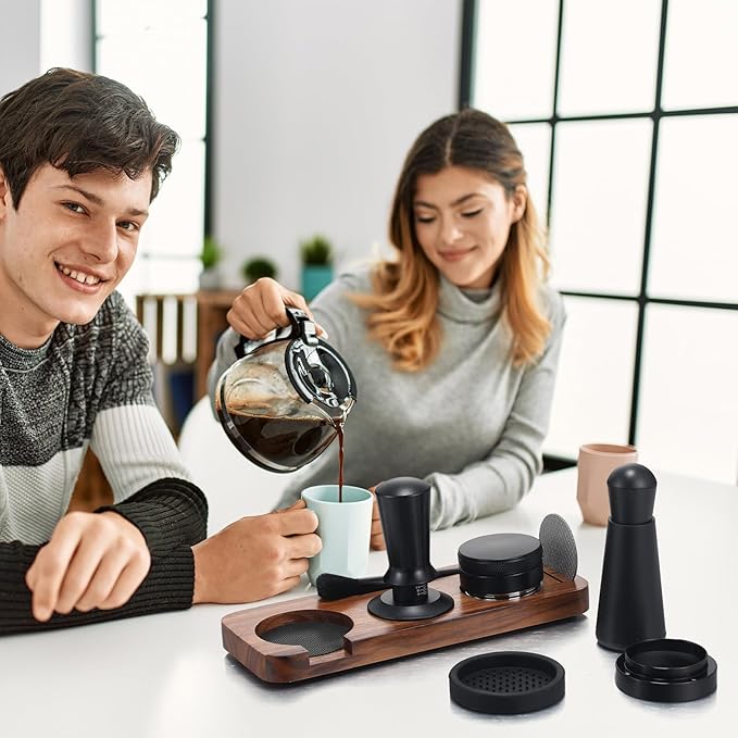 13 Pcs Espresso Accessories Set 51mm Tamper WDT Espresso Distribution TOOL Kit Frothing Pitcher, Mat, Latte Art Pen, Sandalwood Tamping Station, Barista Towel, Brush and Decorative Stencils