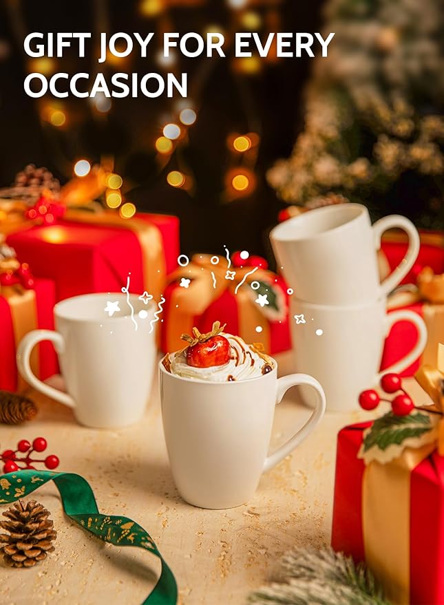 Sweese Porcelain White Coffee Mugs - 12 Ounce - Set of 6, Coffee Cups for Latte, Hot Tea, Cappuccino, Mocha, Cocoa, Festival Gift, Microwave Safe - Image 7