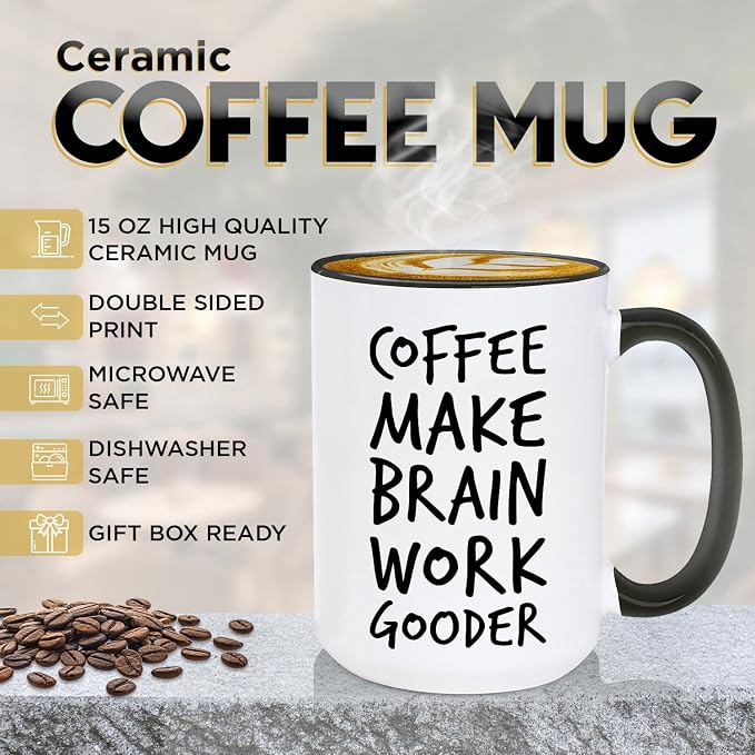 Veracco Coffee Make Brain Work Gooder Mug Funny Coffee Lover Gift Humorous Idea Family Friends Birthday Presents Sarcastic Office Tea Cup Caffeine Addict Brain Booster Gooder Vibes - Image 9