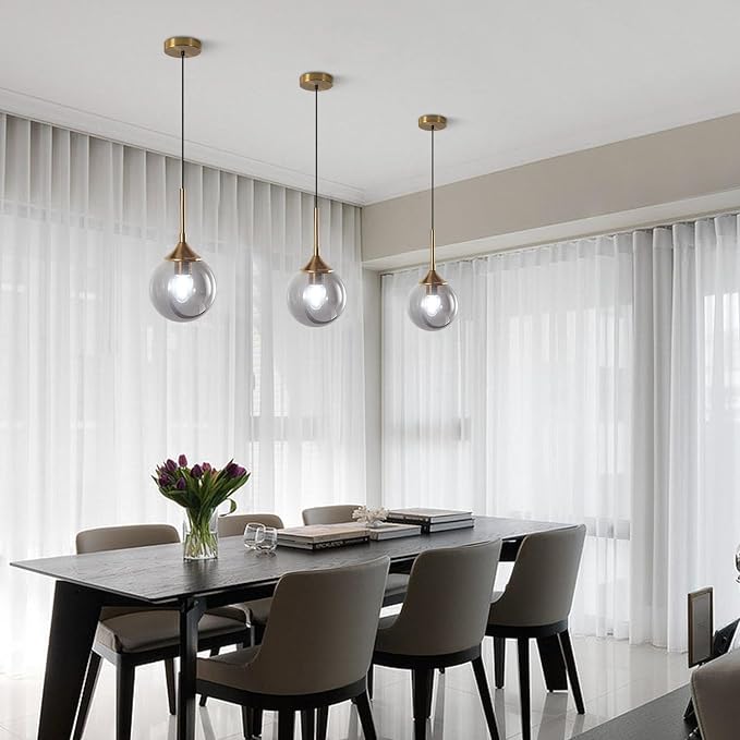 KCO Lighting Modern Small Gold 7.1” Smoke Gray Glass Globe Pendant Light | E26 Adjustable Hanging Lamp for Sloped Ceilings, Mid Century Brass Ceiling Light Fixture for Kitchen Island Sink Dining Table - Image 8