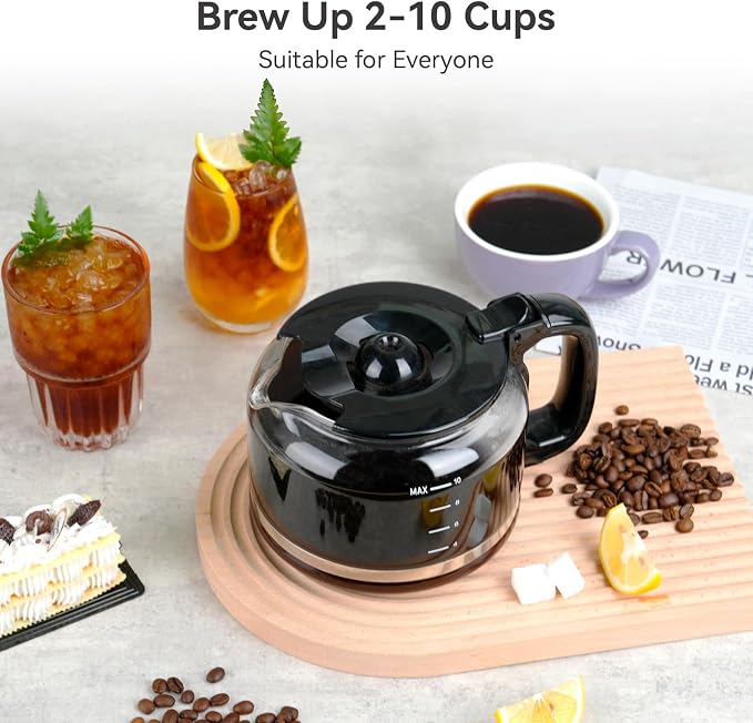 Gevi All In One 10-Cup Grind & Brew Coffee Maker with Built-In Burr Grinder | 24-Hour Programmable Timer, 1.5L Water Tank, Warm Plate, Reusable Filter & Glass Carafe for Daily Fresh Coffee Brewing - Image 8