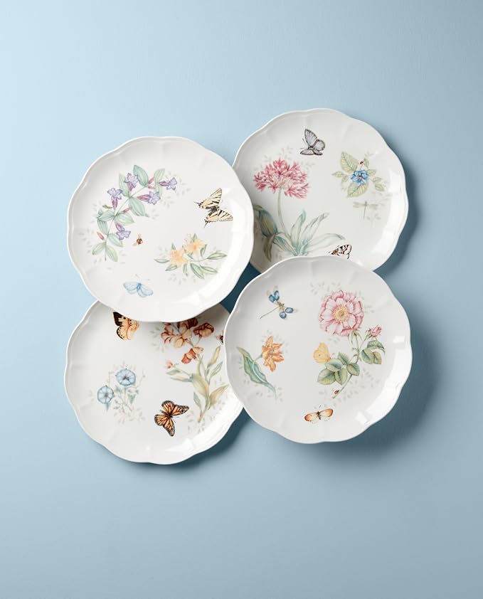 Lenox Dinnerware Set, Butterfly Meadow 4-Piece Dinner Plate Set, Service For 4, Porcelain Dinnerware With Scalloped Rim, Microwave And Dishwasher Safe, Dish sets, Home And Kitchen (Assorted, 4 Pieces) - Image 3