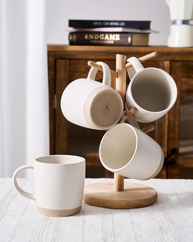 famiware Coffee Mugs Set of 6, Milkyway 13 oz Mug Set, Ceramic Cup Set with Handle for Coffee, Tea, Cocoa, Milk, Matte White - Image 7