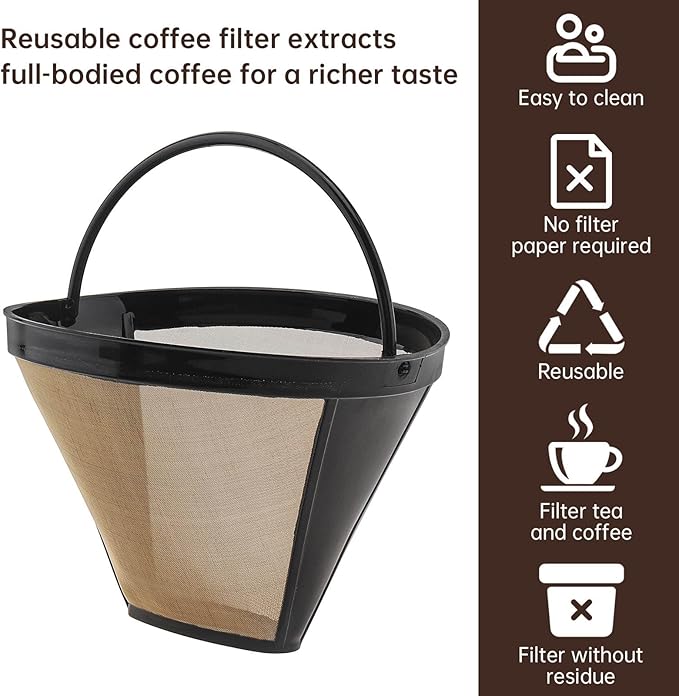 Reusable Coffee Filter, Cone Pour Over Coffee Filter, V60 Conical Hand Brewed Coffee Filter Set, Coffee Permanent Filter Cup, Paperless Coffee Dripper for Cuisinart Coffee Maker Filter and Brewer