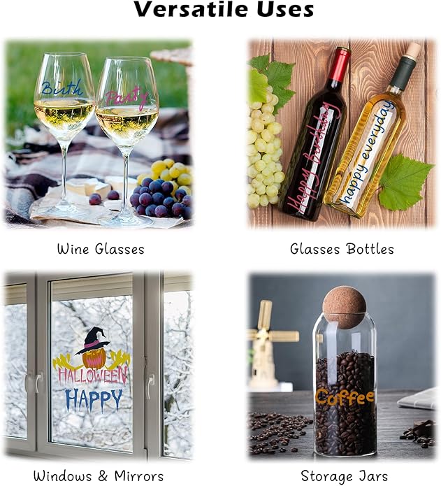 GAINWELL Metallic Wine Glass Markers 8Pcs, Non-Toxic, Food-Safe, Dishwasher-Safe, Wine Glass Marker Pens for Ceramic Plates, Parties & Weddings