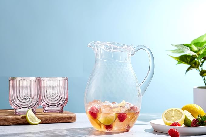Glaver's Vintage Glassware Art Deco Glasse Ribbed Drinking Glasses U-Shape Arch Design Colored Cocktail Kitchen Tumblers Everyday Dinner Decorative Party HandWash Only (Pink S/4 11oz) - Image 9