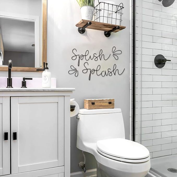Qmetalart Splish Splash Bathroom Decor Wall Art Black Metal Wire Words Funny Signs Housewarming Wedding Gift Ideas - Image 6