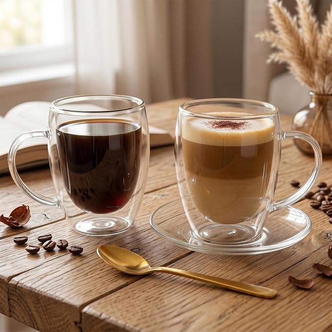 FrutPunch Double Walled Glass Coffee Mugs Set of 2,12 oz Glass Coffee Cups | Clear Borosilicate Glass Mugs with Handles, Suitable for Cappuccinos, Lattes, and Other Hot Beverages - Image 6