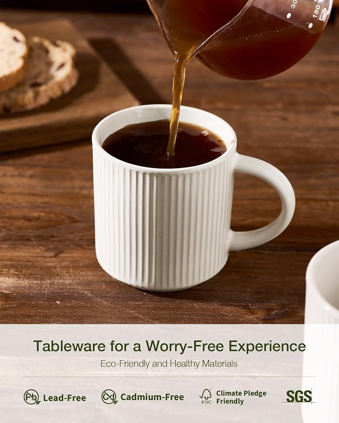 famiware Coffee Mug Set for 6, Star 12 oz Catering Mugs Cup Set with Handle for Coffee, Tea, Cocoa, Milk- Ceramic Stoneware Drinkware Set, Oat - Image 8