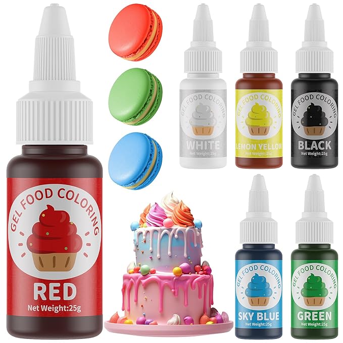 Gel Food Coloring for Cake Decorating - 6 Concentrated Assorted Edible Color Food Grade Vibrant Food Dye Tasteless Food Color for Cake Decorating Baking Easter Egg Icing Fondant Cooking- 25g/Bottle