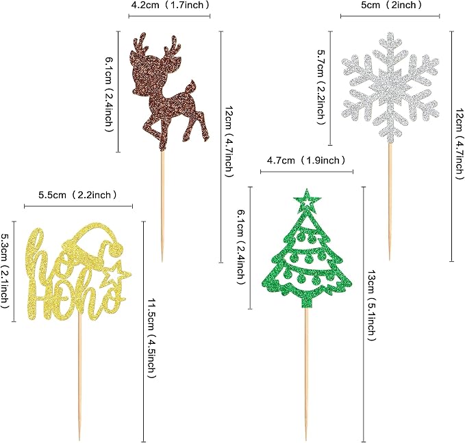 24 Pack Christmas Cupcake Toppers Xmas Tree Snowflake Cupcake Picks Christmas Eve Party Baby Shower Birthday Party Cake Decorations Supplies - Image 6