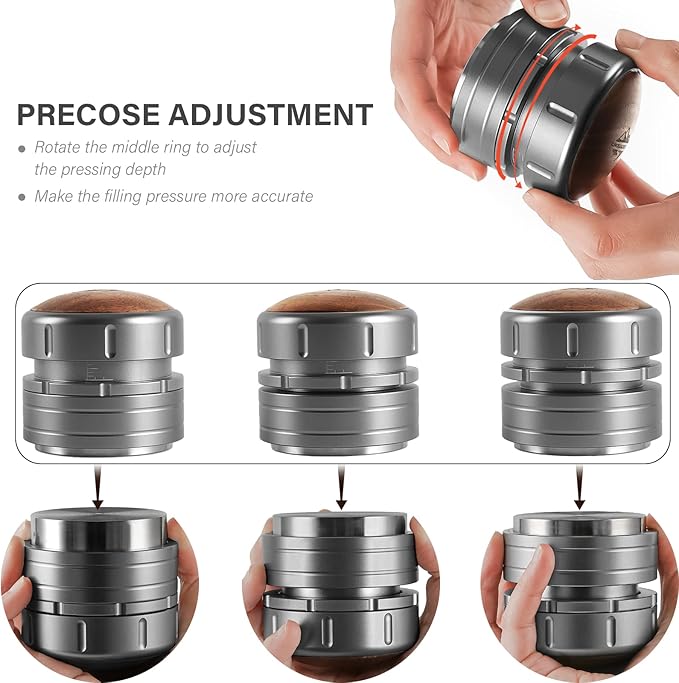 58mm Espresso Tamper | Adjustable Depth Fits All 58mm Espresso Portafilter | Breville/Rancilio/La Marzocco/etc. | Built-In-Spring SUS304 Coffee Tamper | Espresso Machine Accessories