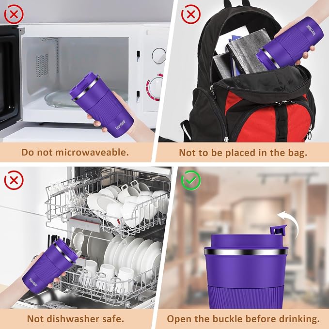 KETIEE 12oz Coffee Mug: Vacuum Insulated Coffee Cup with Leakproof Lid, Travel Coffee Mug Stainless Steel Double Walled Reusable Coffee Cup for Hot and Cold Water Tea (Purple) - Image 9