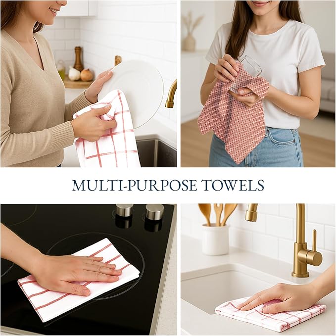 LANE LINEN Kitchen Towels Set of 12-100% Cotton, Quick-Drying 18” x 28” Absorbent Dish & Tea Towels, Premium Hand Towels for Drying Dishes - Christmas Red - Image 9