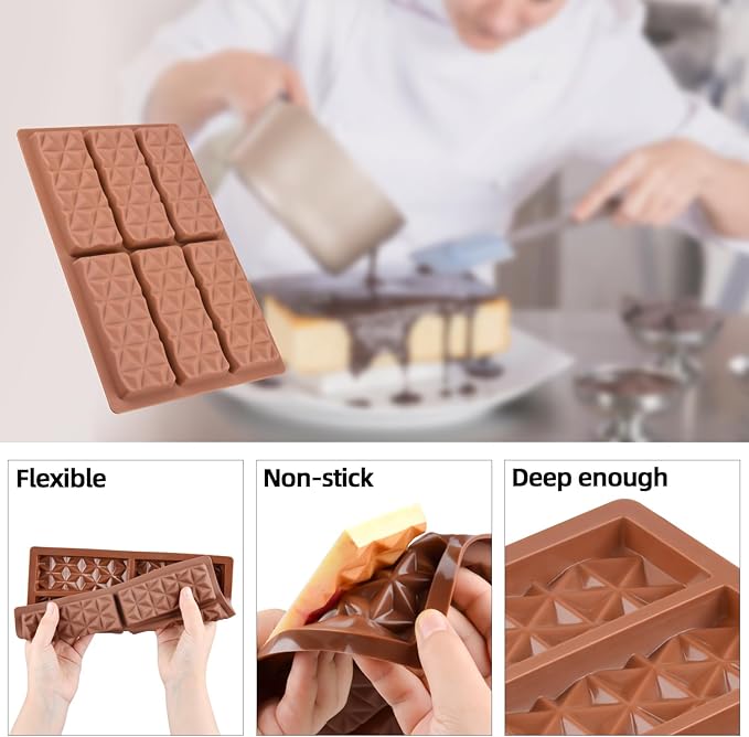 2 Pcs Chocolate Bar Molds Silicone Deep Stuffed Candy Bar Molds Break Apart Silicone Molds for Wax Melts Large(Pyramid set)