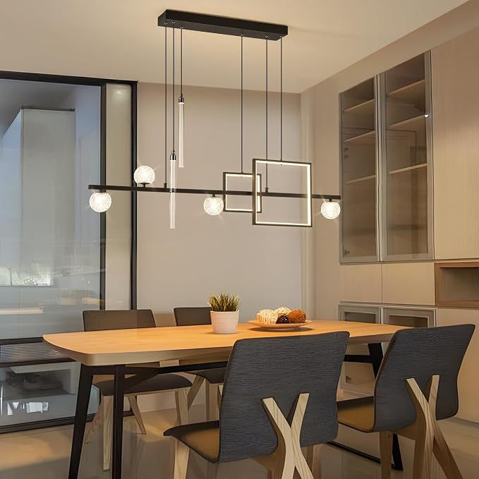 ORANOOR Modern LED Pendant Lights, 47inch Dimmable Linear LED Chandelier | Square Black & Gold Dining Room Hanging Light Fixtures Kitchen Island Globe Pendant Lighting for Dining Table (4200lm) - Image 9