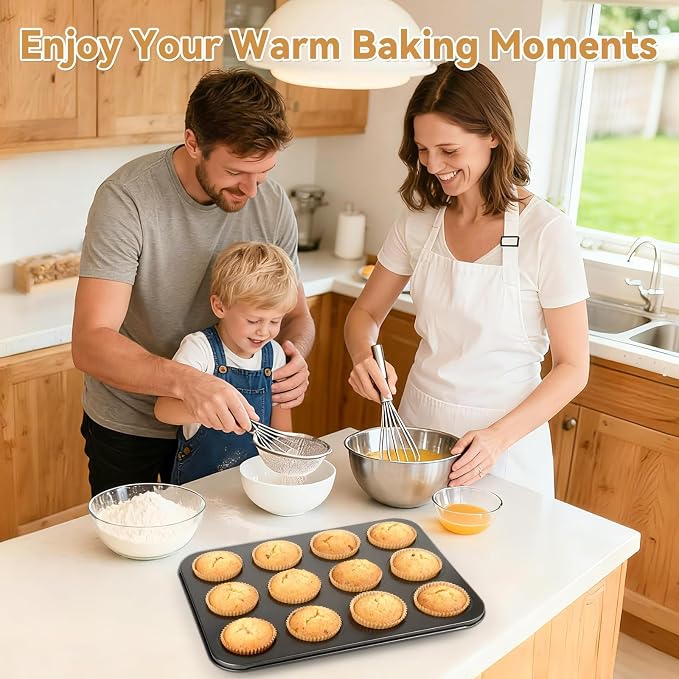 Artcochan 2 Pack Muffin Pan with 100 Cupcake Liners, 12 Cup Nonstick Cupcake Pan for Baking, Carbon Steel Baking Supplies Muffin Tin - Image 8