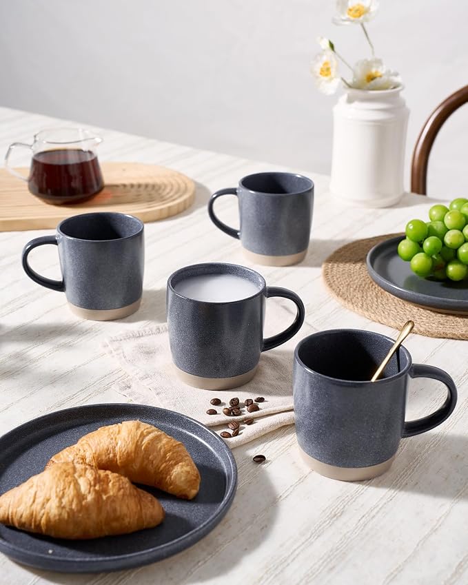 famiware Coffee Mugs Set of 4, Milkyway 13 oz Mug Set, Ceramic Cup Set with Handle for Coffee, Tea, Cocoa, Milk, Matte White + Matte Dark Charcoal (Pack of 2) - Image 7