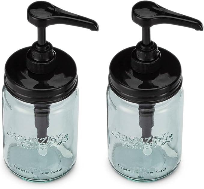 Jarmazing Products Vintage Blue Glass Mason Jar Syrup and Condiment Dispenser – Two-Pack