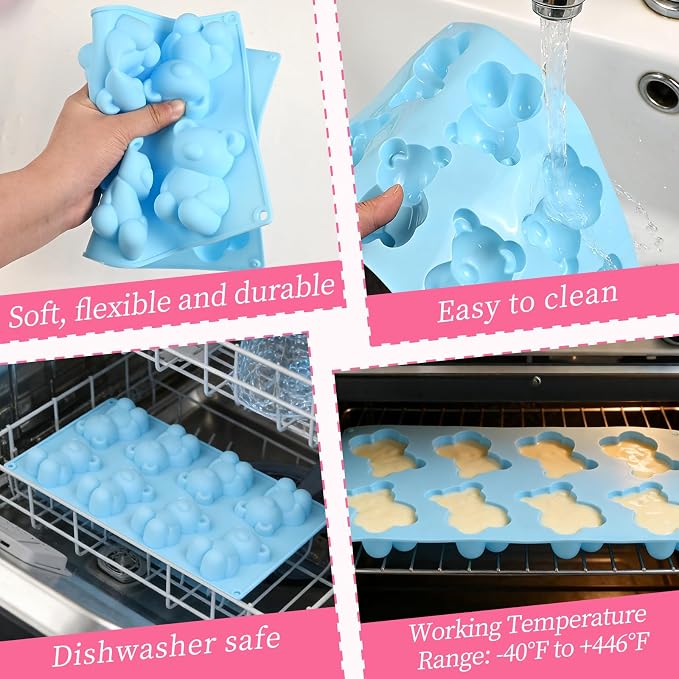 Bear Silicone Mold, 2 Pack Large Bear Chocolate Molds 16 Cavity | Non-stick, 3D Bear Ice Cube Molds for Candy Soap Candle Cake Decora Jello DIY Art Crafts Home Baking Activities Summer Party - Image 7