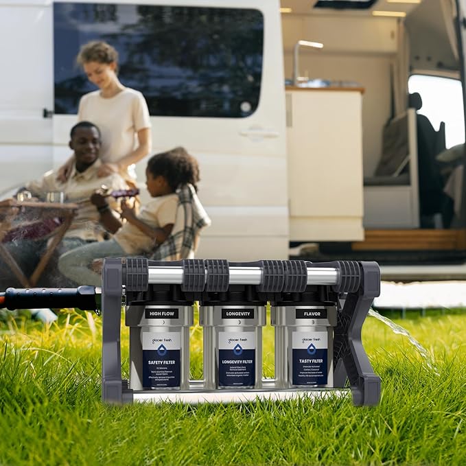 GLACIER FRESH Replacement for Technology RV Water Filtration System, 0.2 Micron Camper Water Filter with Compact 5 Inch Filter, 3-Stage Premium RV Water Filtration System for RVs, Campers and Boats