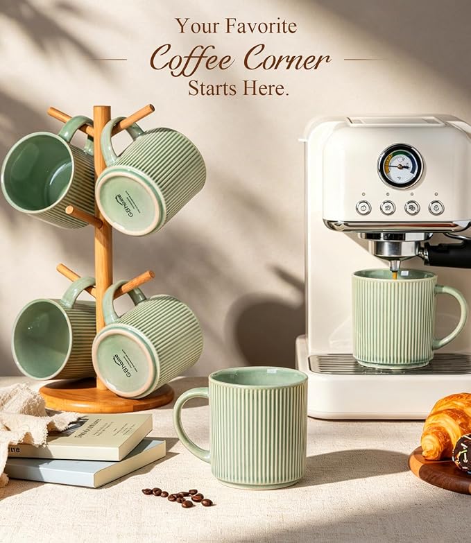GBhome Coffee Mugs Set of 6,16 oz Coffee Cups with Handle | Cups for Latte, Tea, Cocoa & Milk, Ideal for Daily Use & Gifts, Microwave & Dishwasher Safe, Light Green - Image 9