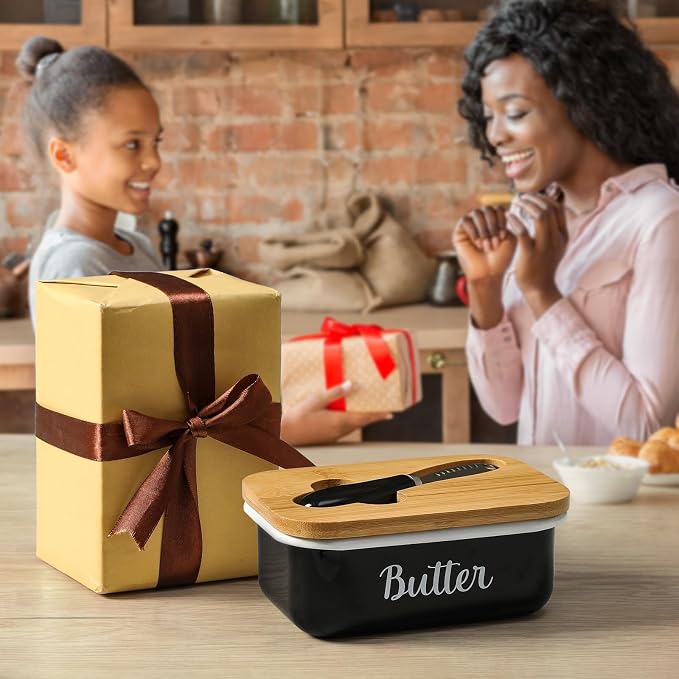 Butter Dish with Lid and Butter Curler Knife for Countertop - Unbreakable Metal Keeper Container with High-quality Double Silicone Sealing, for Kitchen Farmhouse Decor, Black - Image 6