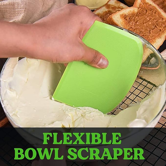 SURDOCA Dough Scraper Bench Scraper - 3P 9.5x6.1" Plastic Flexible Bowl Scraper, Sharp Edge & Angles Cake Scraper. Non-Slip Bakeware Decorating Tools Sculpting & Modeling Tools - Blue+Yellow+Green