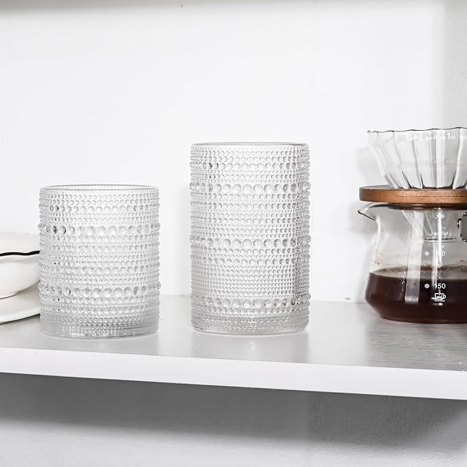 Vintage Hobnail Drinking Glasses Set of 8, 15 oz Highball Glasses & 12 oz Cocktail Glasses, Drinkware Kitchen Glasses for Cocktail, Iced Coffee, Beer, Ice Tea, Wine, Whiskey, Water - Image 9