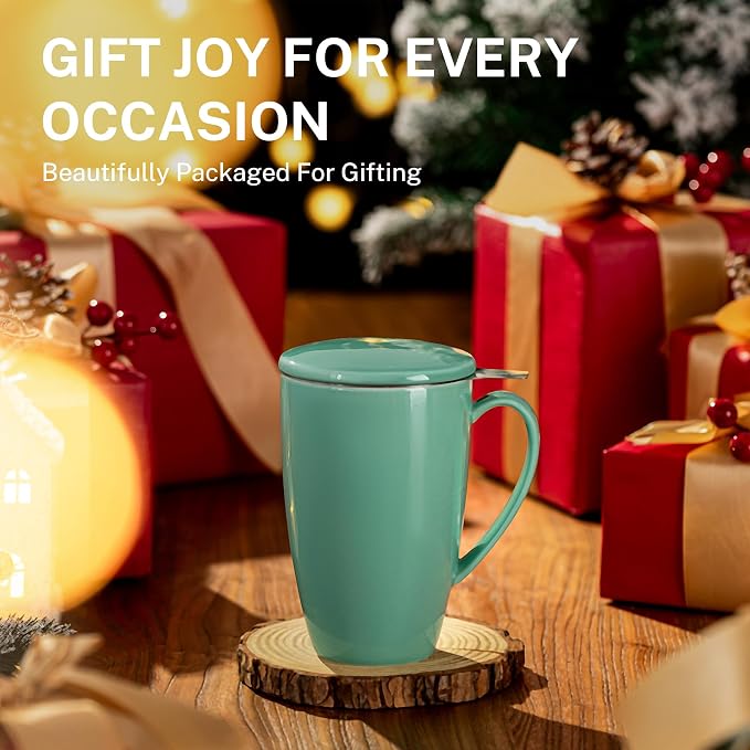 Sweese 15oz Porcelain Tea Mug with Infuser and Lid – Microwave Safe, Ergonomic Handle, Lead-Free Glaze, for Loose Leaf Tea Mint Green; - Image 6
