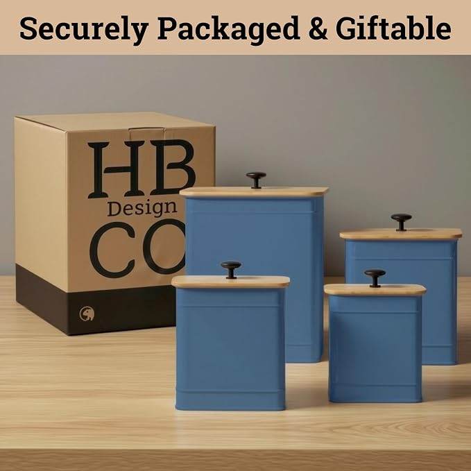 Kitchen Canisters for Countertop Set of 4 w/ Chalkboard Labels & Marker Pen | Airtight Easy Open Bamboo Lids, Dent-Resistant Thick Metal, Customizable Chalkboard Labels, Marker Pen Included, Set of 4 - Image 9