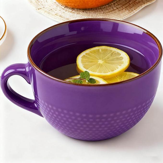 Disoza Violet Large Coffee Cup 24 Ounce Oversized Soup Mug Porcelain 700 ML Tea Cup XXL Cereal Bowls Soup Ramen Salad Bowl Ceramic Mug with Handle - Image 9