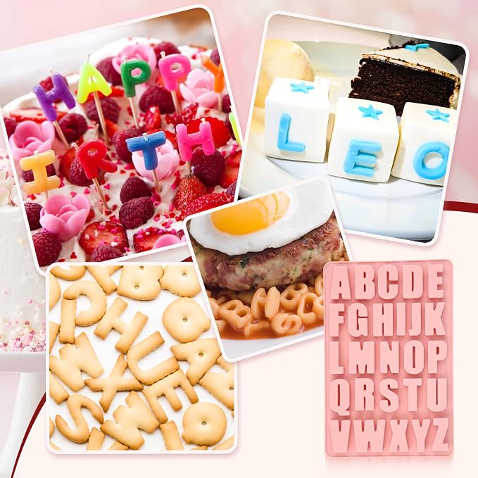26 Cavities Silicone Letter Mold for Baking, Chocolate Letter Mould Alphabet Crayon Mold Non-Stick Large Depth Chocolate Letter Stencil for Making Candy Cake Biscuit Dessert (Pink) - Image 6