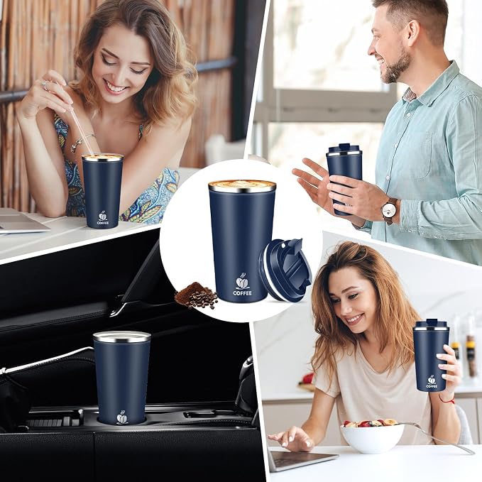 17oz Insulated Travel Coffee Mug with Flip Lid – Leakproof Stainless Steel Insulated Coffee Tumblers, Reusable Coffee Cup for Hot & Cold Drinks, Perfect for Camping & On-the-Go - Image 8