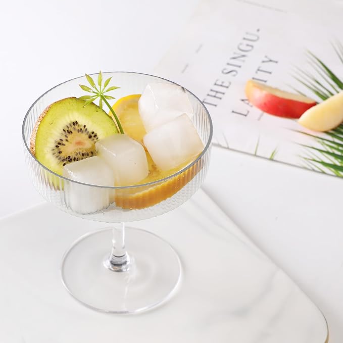 Montex Ribbed Coupe Glasses Set of 6, 10 oz Crystal Espresso Martini Glasses, Vintage Cocktail Glassware for Champagne, Margaritas, Manhattan, Home Bar & Gifts - Image 7