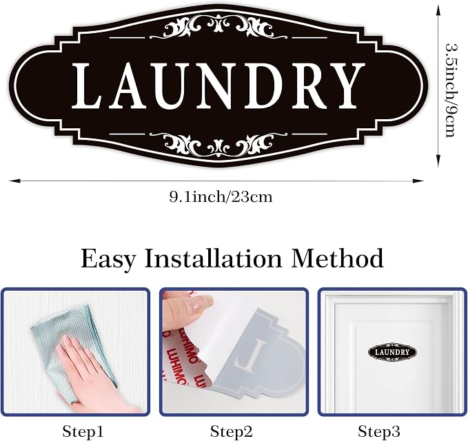 Laundry Room Door Sign for Business and Home,Self-adhesive Waterproof Cute Laundry Room Door Sticker Decals for House, Apartment, Hotel Laundromat Decor(Black) - Image 8