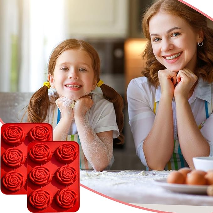 2Pcs Rose Silicone Molds for Baking, Mother's Day Silicone Flower Ice Cube Chocolate Molds for Cake Chocolate Cookie Candy Mousse Dessert Cookies Pudding Jelly Soap Candle making - Image 7