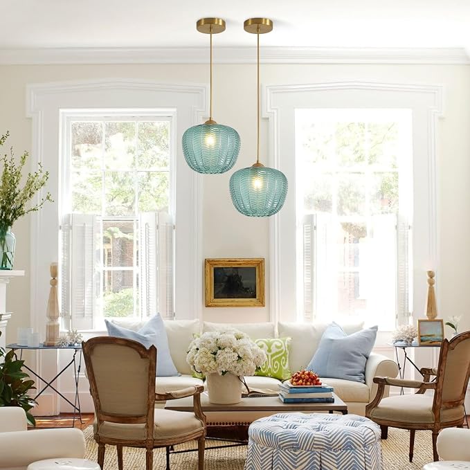 KCO Lighting Vintage Green Glass Pendant Light Gold Globe Pendant Lights Mid Century Modern Hanging Light Retro Pendant Light Fixtures - Image 7
