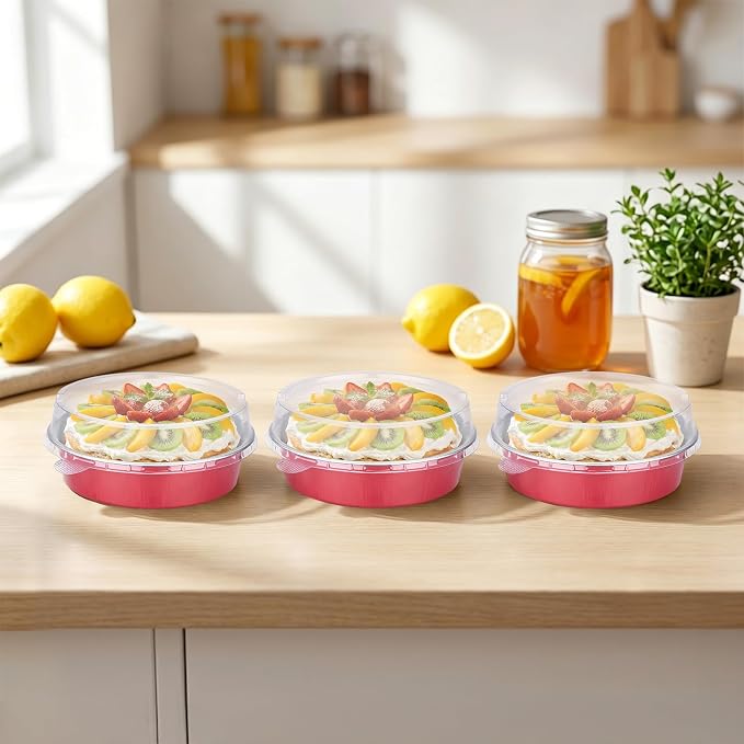 Beasea 120 Pack Disposable Ramekins with Lids, 7.3oz Grapefruit Pink Aluminum Foil Mini Pie Tins Pans Small Baking Cups, Round 4 inch Individual Cake Pans Tin for Creme Brulee Cheesecake Tart Pie - Image 7
