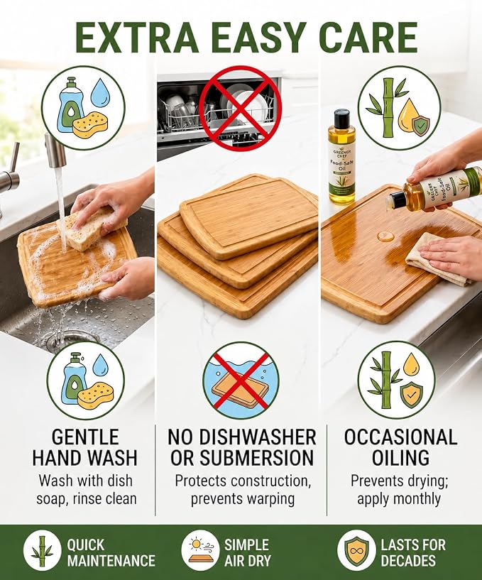 Greener Chef Luxury XL Bamboo Cutting Board Set of 3 with Vertical Grain Strength Technology - Extra Large Wood Cutting Boards for Kitchen and Lightweight Chopping Board Set - Replacements for Life - Image 8