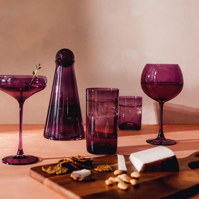 Set Of 4 Magenta Sphere Drinking Glasses, 20 Fl Oz Large Capacity Modern Round Ball Shaped Glass Cups, Durable Handmade Glassware, Dishwasher Safe For Water Juice Cocktails Daily & Party Use - Image 5
