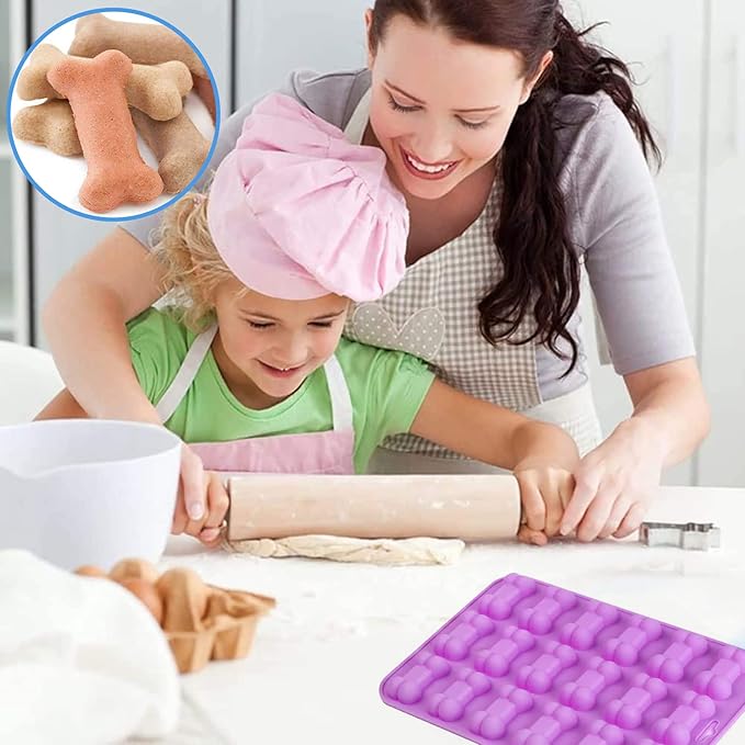 Silicone Ice Molds Trays with Puppy Dog Paw and Bone Shape,Non-Stick Food Grade Silicone Molds for Chocolate, Candy, Jelly - Blue, Red, Purple