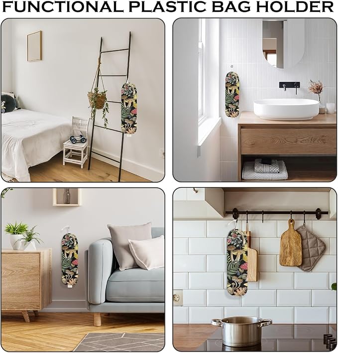 Mushroom Plastic Bag Holder for Kitchen Essential, Mushroom Gifts for Women | Wall Mount Grocery Bag Holder for Plastic Bags, Summer Leaves Reusable Shopping Bags Storage Dispenser for Home Kitchen - Image 6