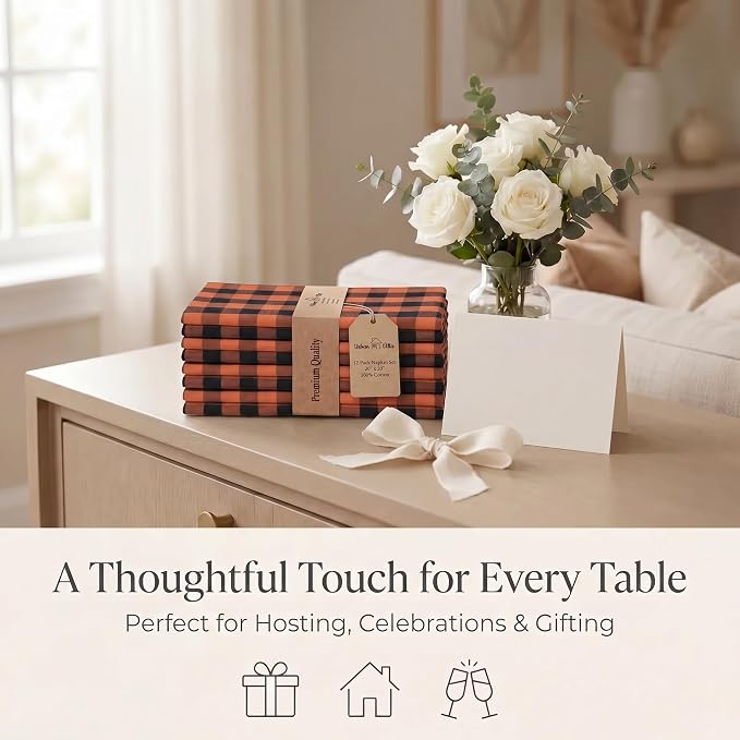 Urban Villa Cloth Napkins Cotton 12x12 (Set of 12) Orange/Black - Image 9