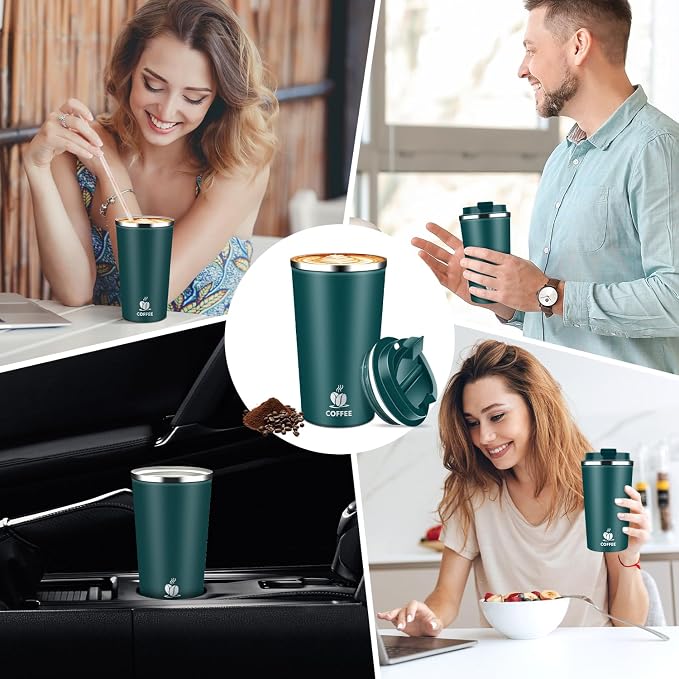 17oz Insulated Travel Coffee Mug with Flip Lid – Leakproof Stainless Steel Insulated Coffee Tumblers, Reuable Coffee Cup for Hot & Cold Drinks, Perfect for Camping & On-the-Go - Image 8